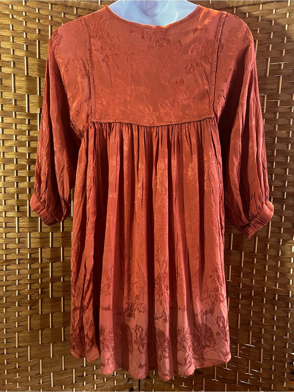 Natural Life Boho Babydoll Tunic Dress Burnt Orange Jacquard Peasant M - Picture 6 of 8